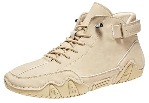 Vandringsskor herr vattentäta, sportskor herr hög topp sneakers spännrem basketskor mocka ankelstövlar utomhus vinterskor varma fodrade barfotaskor ankelhöga sneakers, Beige, 44 EU
