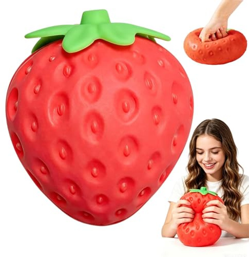 Squishy Strawberry XXL, Jumbo Riesengroßes 20CM Weicher Erdbeer Stressball, niedlich, Realistisch Slow Rising, Anti-Stress-Knautschball gegen Angst & Stress, perfekt als Partygeschenk