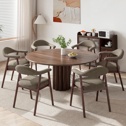 MALOL Lot de 6 chaises de Salle à Manger avec accoudoirs, Chaise rembourrée en Tissu Dossier incurvé et Pieds en Bois, Style Moderne des années 50 pour Cuisine et Salle à Manger, Camel