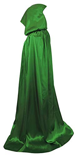 VGLOOK Unisex vuxen full längd mantel med huva kostym party cape bröllopskappa grön