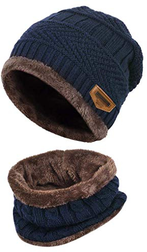 K.tchard Kinder Wintermütze Beanie Hut mit Schal Set Slouchy Strickmütze Warme Knit Skull Cap Fleecefutter Hat 2-8 Jahre