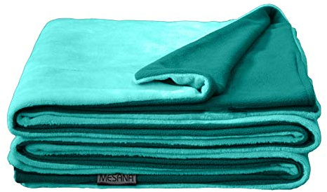 MESANA Wohndecke Decke Bella Petrol Wendeoptik Polyester Microfaser-Nicky Plüsch 150x200cm Tagesdecke Kuscheldecke Zudecke Sofadecke kuschelig warm