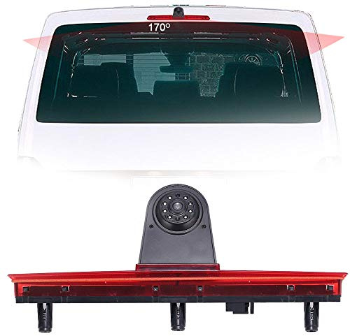 【Mit schwarzer rückseitiger Abdeckung】 Auto Bremslicht Rückfahrkamera Ersatz für VW T5 Bus Transporter Multivan Caravelle (Winkel und Abstand einstellbar)