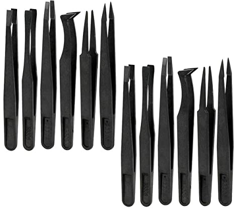 Pinzas antiestáticas de plástico de 12 piezas para Reparación Electrónica, manualidades de bricolaje, fabricación de joyas, artes infantiles, álbumes de recortes