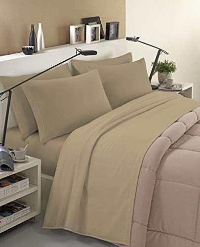 Banzaii Ensemble de Draps Parure de Linge de lit en Flanelle Anti-Boulochage 100% Coton 90x200 cm Beige