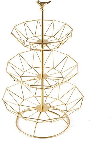 XBSLJ 3 Tier Fruit Basket Stand - Bread Basket and Fruit Basket for Living Room - with Fruit Bowls Etageren - Decorative Fruit Basket (47X 28.5/24.2/19.5Cm),Gold