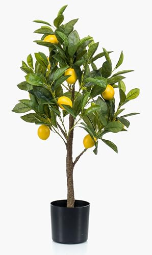 artplants.de Kunst Zitronenbaum ALLANDE mit Früchten, 70cm - Limonenbaum künstlich/Kunststoffbaum