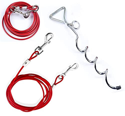 Vision4ever 4M Dog Tie Out Cable Ground Stake 13ft Outdoor Pet Garden Heavy Duty Spiral Lead