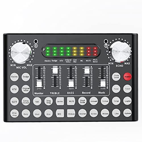 Mini Mixer Audio con USB Bluetooth 5 Canali Audio V8 Jack per Cuffie Stereo Controller DJ Attrezzatura 48V Phantom Power FX Processore DSP A 16 Bit Mixer Audio per Streaming Gaming Telefono PC