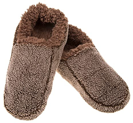 Snoozies! Two Tone Sherpa Fleece Lined Men’s House Slippers - With Non-Slip Sole - Sizes from 6-13 (Brown, Extra Large)