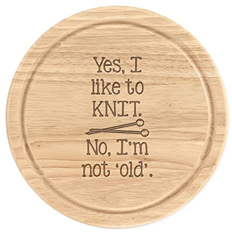 Yes I Like To Knit No I'm Not Old Schneidebrett aus Holz, rund, 25 cm