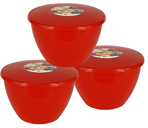 Just Pudding Basins Pack of 3 Red Plastic Pudding Basins with Lids 1.5 Pint Medium Size Food Safe Steaming Bowls Red Bowl & lid