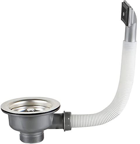 Qrity 114mm Kitchen Sink Waste Fittings 1½ Basket Strainer Waste and Rectangle Overflow, Stainless Steel Sink Waste Kit