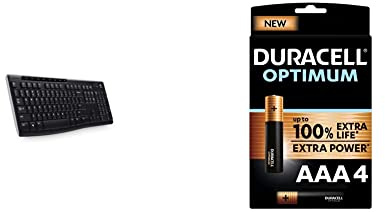 Logitech K270 Clavier sans Fil pour Windows, Clavier US International QWERTY - Noir + Duracell - Nouveau Piles alcalines AAA Optimum, 1.5 V LR03 MX2400, Paquet de 4