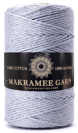 Makramee Garn. Baumwollgarn Kordel. 100% Natur Baumwoll-Kordel. Perfekt für Basteln, DIY, Handwerk & Stricken. 100% Natur Baumwollgarn, Dicke Macrame Cord (Hellgrau, 3mm/200m)