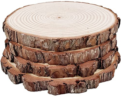 Dischi rotondi naturali in legno rustico, 4 pezzi, 22,9-25,4 cm, kit di legno non finito cerchi mestieri fette di albero con dischi di corteccia per arti fai da te e feste di nozze Potluck banchetti