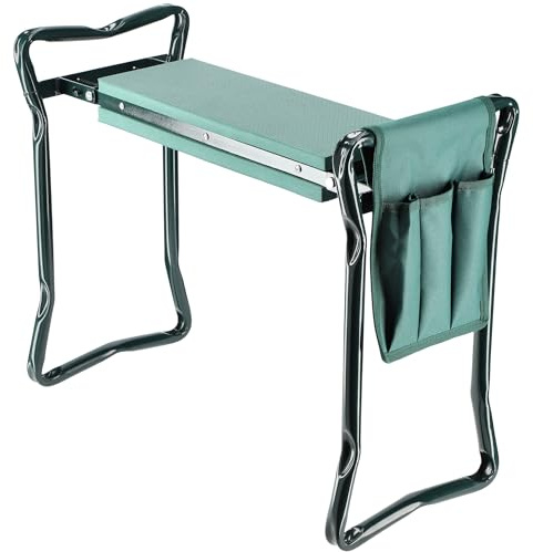 KADAX Tabouret de jardin pliable avec coussin en mousse - 59,5 x 49 x 27,5 cm - Pour le jardinage, le jardin, les genoux - Vert