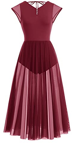 IBTOM CASTLE Vestido de Baile de Ballet Escotado por Detrás para Mujer Vestido de Danza Lírica Contemporánea Maillot Patinaje Artistico Mujer Maillot Gimnasia Ritmica Rojo X-S