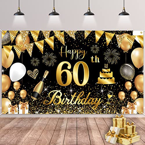 BTZO 60. Geburtstag Banner - Schwarz & Gold, Deko für Mädchen & Party