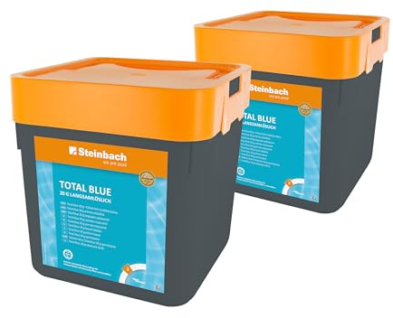 Steinbach Poolpflege Total Blue - 0752305TV02-2X 5 kg - 20 g Multifunktionstabletten - Langsamlöslich & pH-neutral - Gegen Pilze, Viren & organische Trübstoffe - Aquamarin für kristallklares Wasser