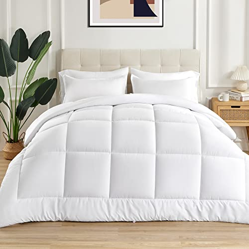 Sonive Bedding Bettdecke Ganzjahresdecke aus Mirofaser 200GSM weicher Füllung Atmungsaktive Schlafdecke 4-Jahreszeiten Steppdecke Duvet, Weiß 224x224cm