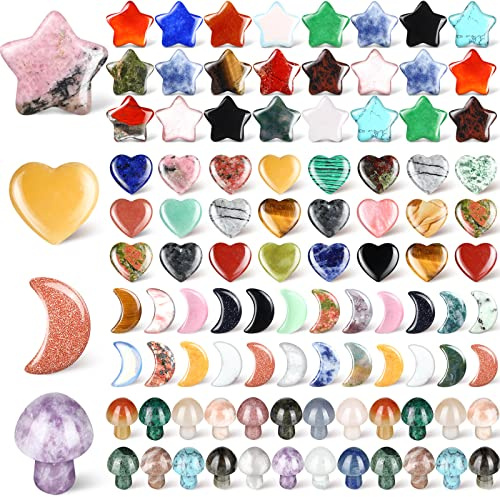 100 Stück Kristall Pilz Skulptur Herzförmige Kristalle Mond Stern Kristall Steine Heilsteine Verschiedene Hand Herstellung Handschmeichler Daumen Edelsteine für Meditation Reiki Ausgleich | Pilz, Valentinstags-Herzform, Mond-Stern-Kristalle, Handarbeit, Handarbeit, Handarbeit, Edelsteine für Meditation