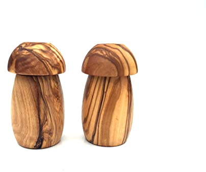 Lot de 2 salières et poivrières fabriquées à la main en bois d'olivier