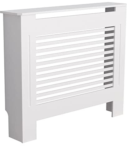 FATIVO Cache Radiateur Blanc en Bois MDF: Grille Design Étagère Mural Horizontal - Couvre Chauffage Maison - Taille Interne 100×71×17.3cm