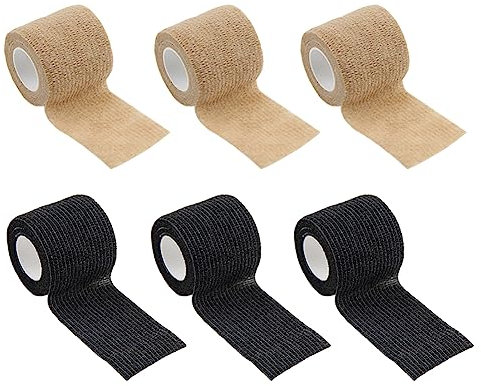 JIHUOO 6 Rollen selbstklebende Haftbandagen, selbstklebende Bandagen, elastische Bandage, selbsthaftende Bandagen, atmungsaktives Bandageband, schwarz und hautfarben