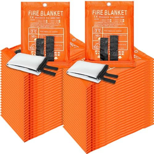 Copkim 50 Pack Fire Blanket for Home and Kitchen Bulk 39 x 39 Inch Emergency Fire Blanket Fiberglass Fire Blankets Emergency Fire Retardant Blankets for Home,Kitchen,Camping School(Orange)