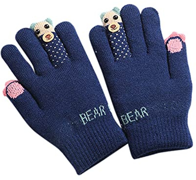 DUHGBNE Cartoon Winter Warm Ski Gloves Boys Finger Fleece Knitted Full Baby Gloves Mittens Gloves Gloves Silver Cleaning (Navy, One Size)