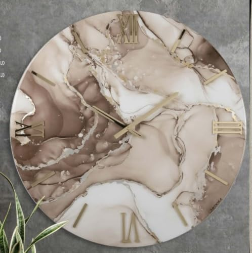 Generico Orologio da Parete, Soggiorno, Cucina, Moderno,Effetto marmo, Base legno, Lavorazione a resina, Numeri a rilievo, Diametro disponibile 40/60/80/100 cm, Made in Italy (60, Lady Tortora)