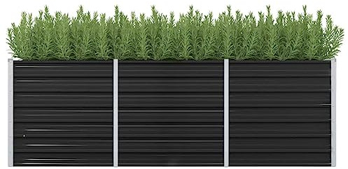 WIFESE Hochbeet Balkon Hochbeet Metall 240x80x77 cm Gemüsebett Pflanzenbett Pflanzkasten Pflanztopf Hochbeete für Garten Anthrazit