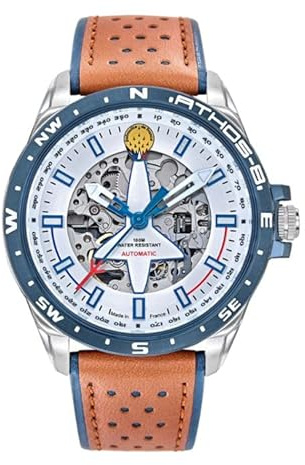 Patrouille de France Pilotenuhr – Athos 8 – Automatik Skelett – Leder braun und blau, silber, Flieger
