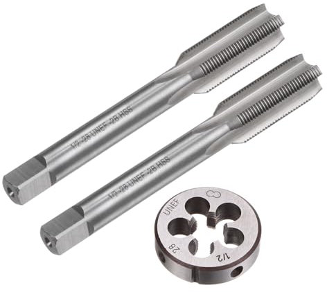 QUARKZMAN Juego de 3 Piezas de Machos y Terrajas, Macho de Rosca Unef de 1/2-28 y Terraja Redonda, Herramienta de Roscado y Roscado para Reparación de Tuercas y Tornillos
