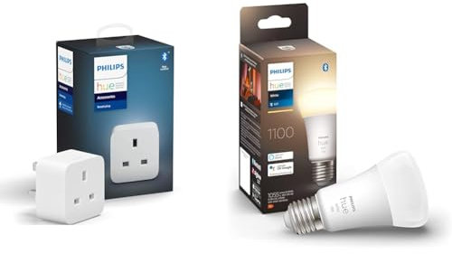 Philips Hue Smart Plug for Smart Home Automation. Works with Alexa & New White Smart Light Bulb 75W - 1100 Lumen (E27 Edison Screw) with Bluetooth. Works with Alexa, Google Assistant, Apple Homekit
