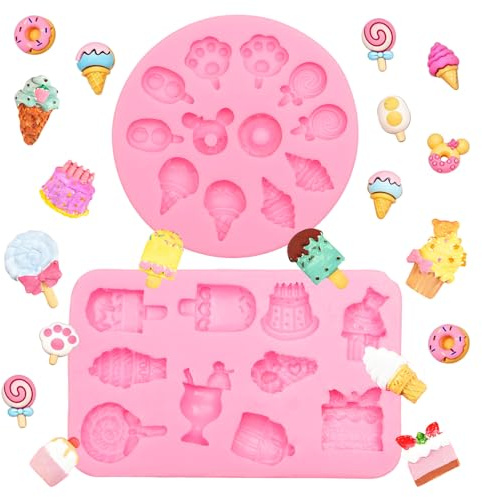 Dessert Silicone Mold Set, Ice Cream and Sweets Design, 2 Pack Pink Baking Molds