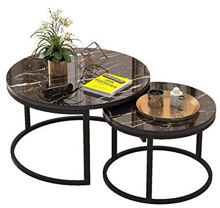 MPFYRCOJ Wohnzimmertisch-Sets, Sofatische aus gehärtetem Glas, Moderne runde Couchtische, Säulentische mit Metallrahmen, Ø 20 x 15,7 + Ø 27,5 x 17,7