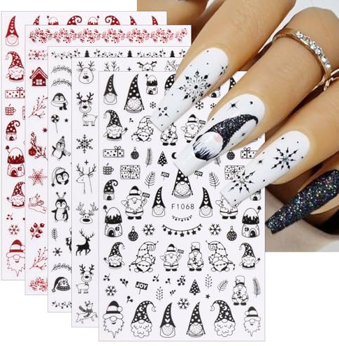 JMEOWIO Nagelsticker Weihnachten 8 Blatt Nail Art Sticker Selbstklebend Nagelaufkleber Schneeflocke Winter Urlaub süß Dekoration Nageldesign Zubehör