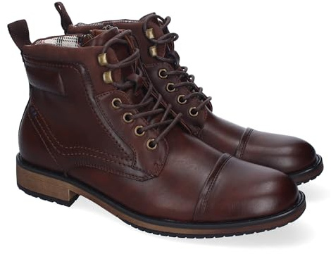 shoes&blues.es 88729 Botines de Hombre, Comodos y Elegantes, Diseno Clasico con Punta Redonda, Adornos de Costuras, Cierre de Cordones y Cremallera Lateral. Marron Talla 45