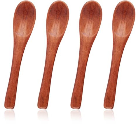 4pcs Tiny Wooden Spoons, Wooden Spoon Set Mini Condiment Spoons Handmade Tiny Soup Wooden Spoon Small Wooden Utensils Spoons for Spices Jars Honey Coffee Tea Yoghurt Sugar Cooking Eating