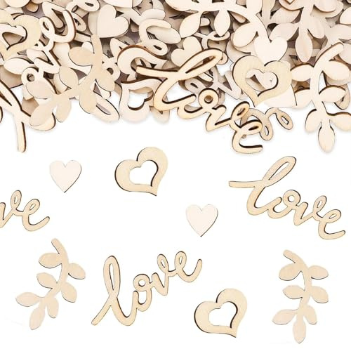 Deko Hochzeit,100 Stück Holzherzen Deko,Naturbelassene Herz Deko,Tischdeko Holz Konfetti Hochzeit, Holzbuchstaben,DIY Holzherzen Hochzeits Klein für Verlobbung Valentinstag Geburtstag