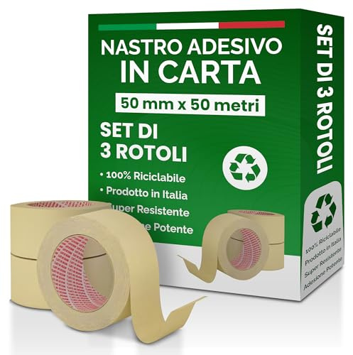 Nipa Lot de 3 rouleaux de ruban de masquage professionnel 50 mm x 50 m – Ruban adhésif en papier de haute qualité pour peintures, peinture, protection de surface, bricolage, durable et précis