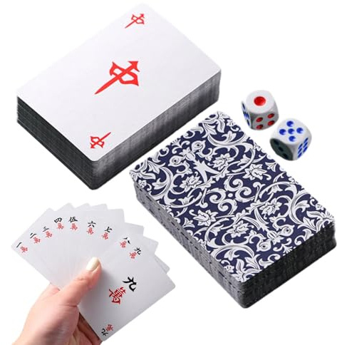 Mahjong kort | 144 st kinesisk Mah Jongg med 2 tärningar