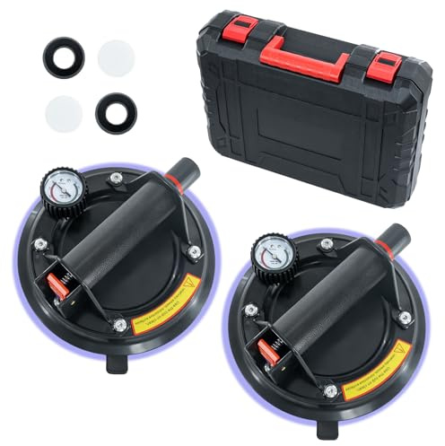 2er Set 8 Saugheber mit Manometer, Glassauger Tragkraft Max. 220KG
