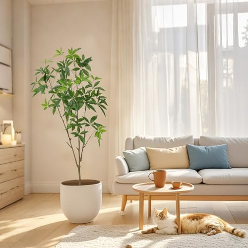 Künstliche Pflanzen Groß 150cm, Kunstpflanzen Geldbaum Zimmerpflanze Wie Echt im Topf, Plastik Fake Plant Deko für Wohnzimmer Balkon