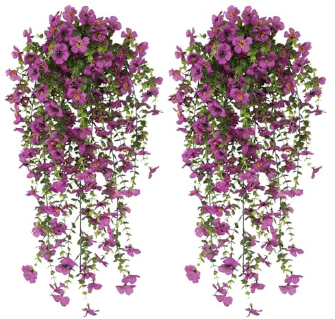 2 Stk Kunstpflanze Hängend Kunstblumen Artificial Violette Blumen Hanging Flowers Kunstblumen Balkon Künstliche Pflanzen Wie Echt Hängend Hängepflanzen Hängeblumen Plastikblumen Künstlich Seidenblumen