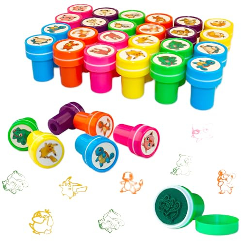 GOACRS Stempel Set, 24 Stück Runde Mini Selbstfärbende Stempelset | Bunten Cartoon Anime Briefmarken für Basteln, Geburtstag Mitgebsel, Party Gastgeschenke, Kleine Geschenke und Dekorationen