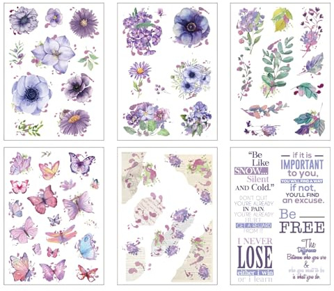 6 PCS Kerzentattoo Wasserschiebefolie für Kerzen,Motiv-Aufkleber zum Dekorieren von Gedenkkerzen,Ideal für Muttertag,Geburtstag,Kommunion und Taufe,Inkl. Herz,Blumen