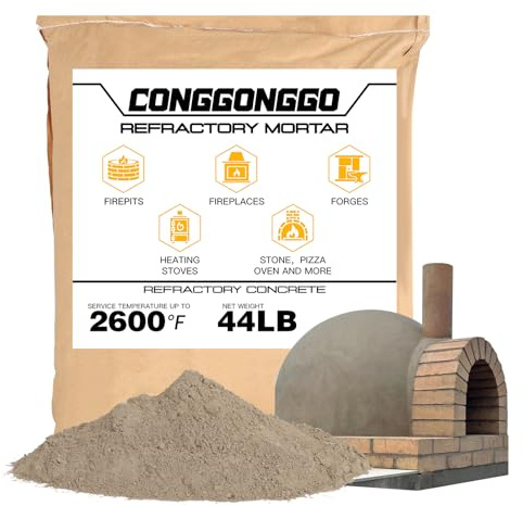 44 LBS Refractory Mortar, 2600°F High Temperature Mortar for Masonry -Fire Refractory Cement Patch for Fireplace Brick, Fire Pit, Kiln, Forge & Pizza Oven Repair- No Heat Cure, Air Set Formula